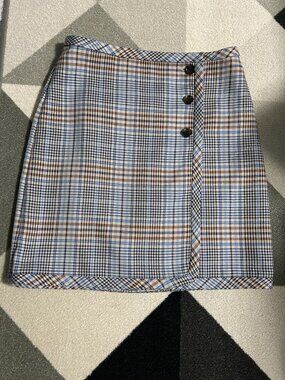 Talbots A-line Plaid Faux-Wrap Skirt Side Button Detail Women's Size 4